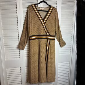 Michael Kors Womens Border Print Faux Wrap Dress, Marigold, Preloved Size 1X